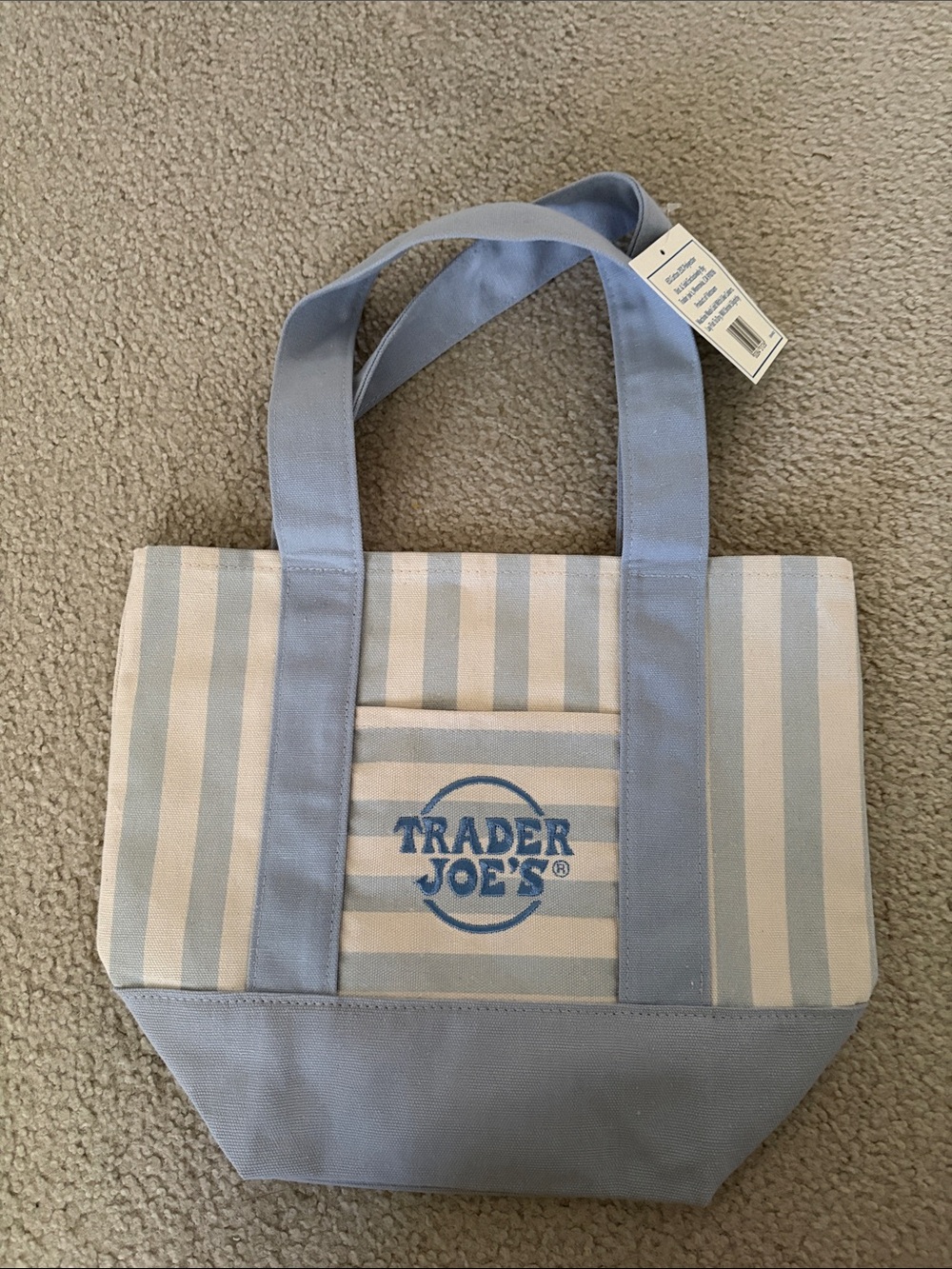 Trader Joe's Light Blue Striped Canvas Tote Bag